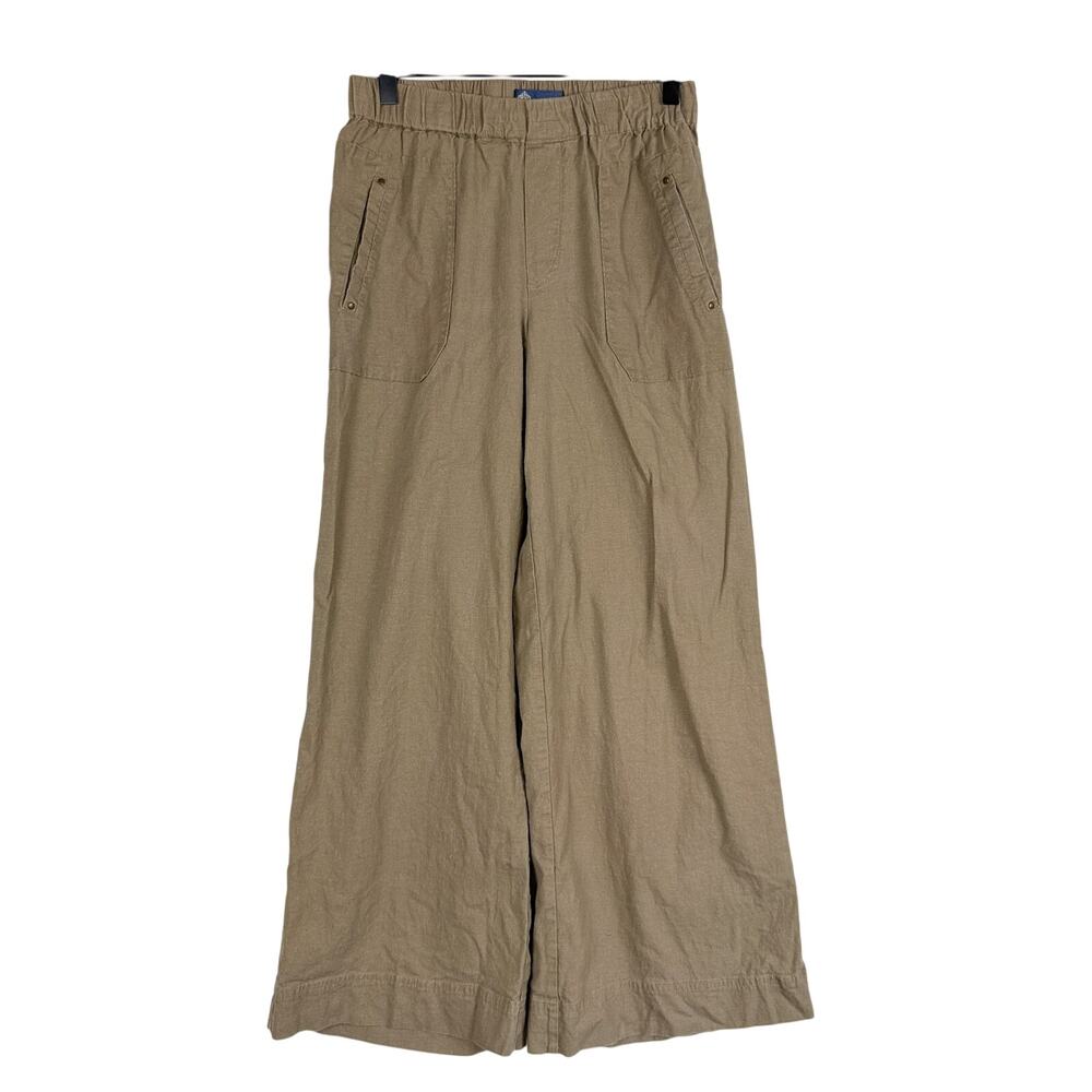 Democracy High Rise Wide Leg Linen Blend Pants Pull-On Khaki Beige - S